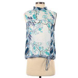Tiny Evelyn Floral White Blue Sleeveless Top Size M